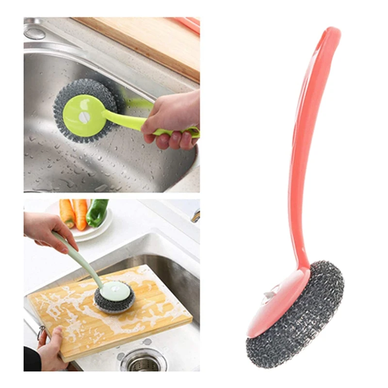 Stainless Steel Sponges Scourer Set With Handle Pack Of 8,For Cookware,Pot Brush,Stovetops,Removing Tough Dirt