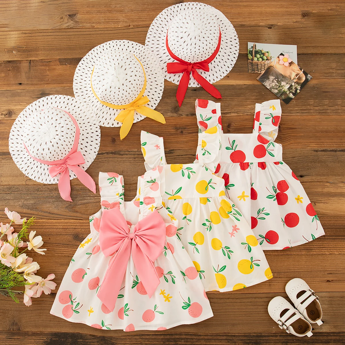 Baby Dresses Summer Cotton Bow Fruit Print Sleeveless Baby Girl Dress Cartoon Cute Beach Baby Girl Clothing