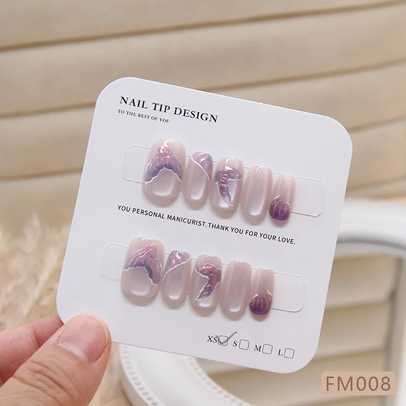 

10 handmade wearable nail patches, purple mermaid removable nail patches, cat eye nail patches, clear and transparent