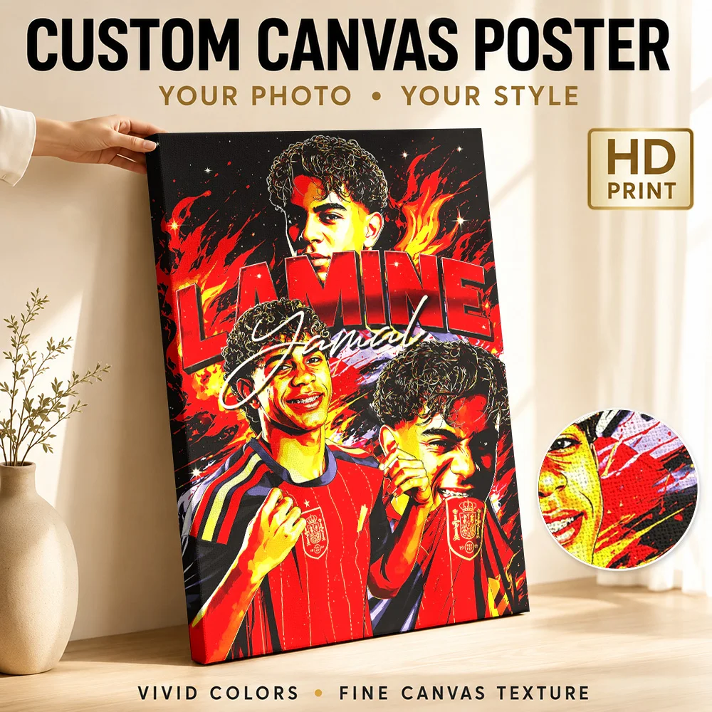 Lamine Yamal Spain Soccer Canvas Painting Poster Custom Photo Sports Portrait Canvas Wall Art for Man Cave Decor Ready to Hang