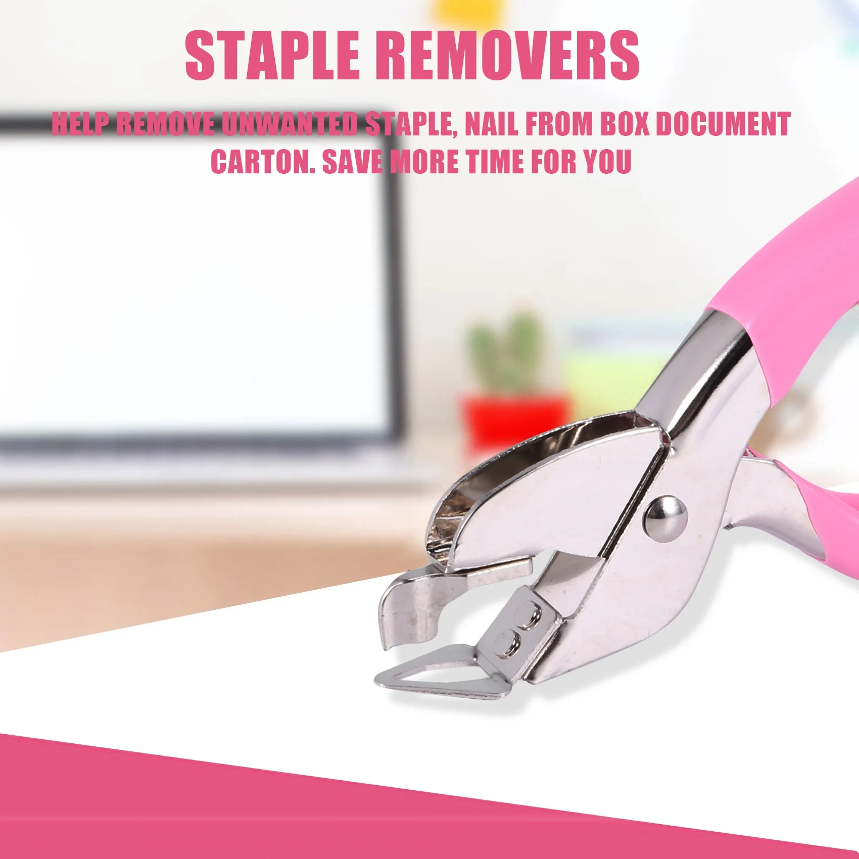 Handheld Staple Remover Lifter Opener Spring-loaded Staple Puller for Office School Home Use (Pink)