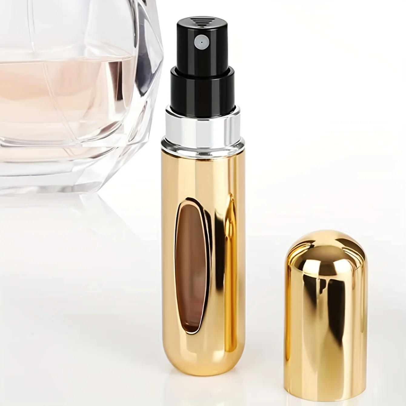 

Bright Gold 5ml Aluminum Perfume Sprayer - Portable Refillable Spray Bottle for Travel and On-the-go Perfumes