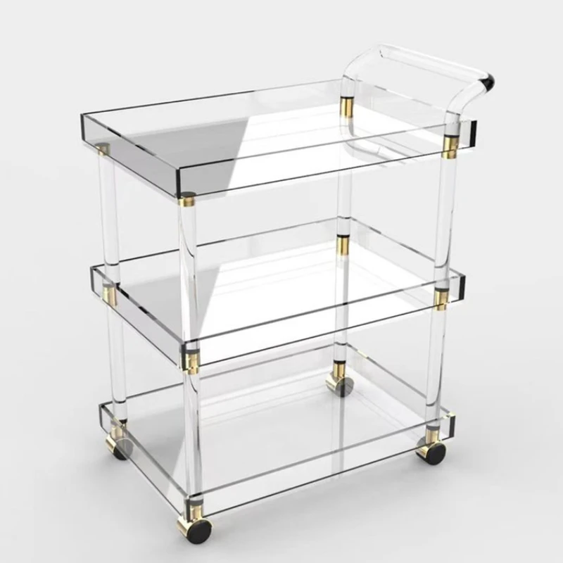 Hot Sale Customizable Rolling Trolley Liquor Acrylic Cart Clear Acrylic Craft Cart For Hotel