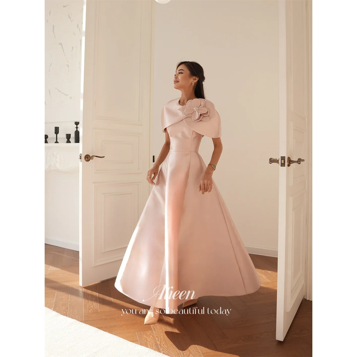 

Aileen Satin O-Neck Pink A-Line Evening Dress 2026 Prom Dress Formal Evening Customized Elegant Women Ladies 2026 High Quality