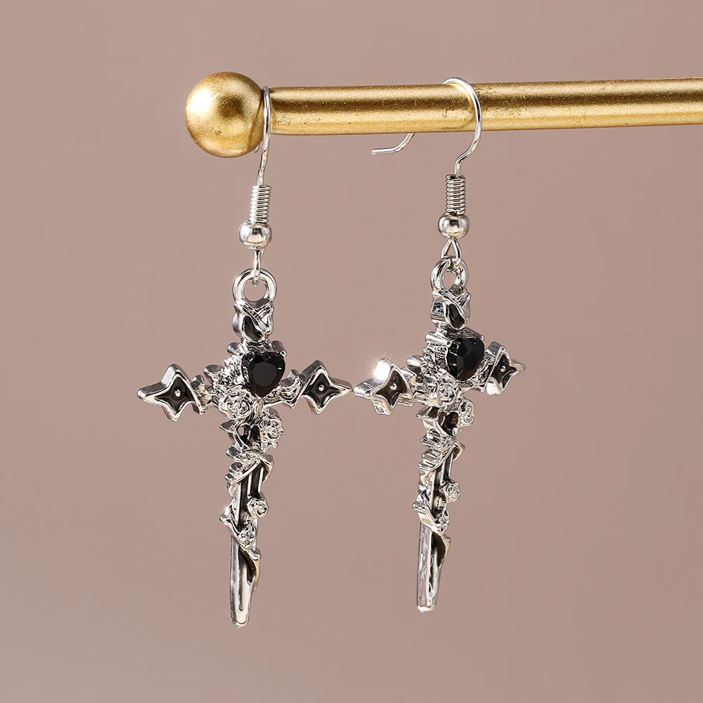 Aihua Vintage Gothic Kreuz-Ohrringe Punk Schwert Kreuz Anhänger Ohrringe Handgefertigter DIY Steampunk Kreuzschmuck Accessoires – Detail 7