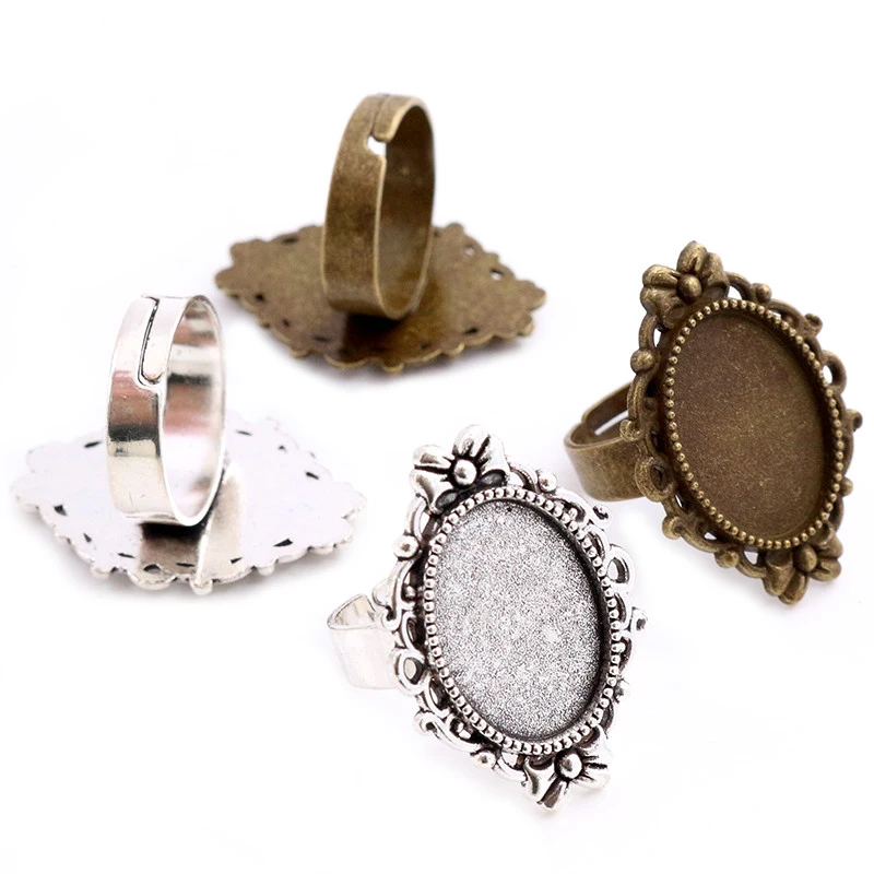Fit 13x18mm 5pcs Bronze and Antique Silver Plated Colors Oval Adjustable Ring Settings Blank/Base