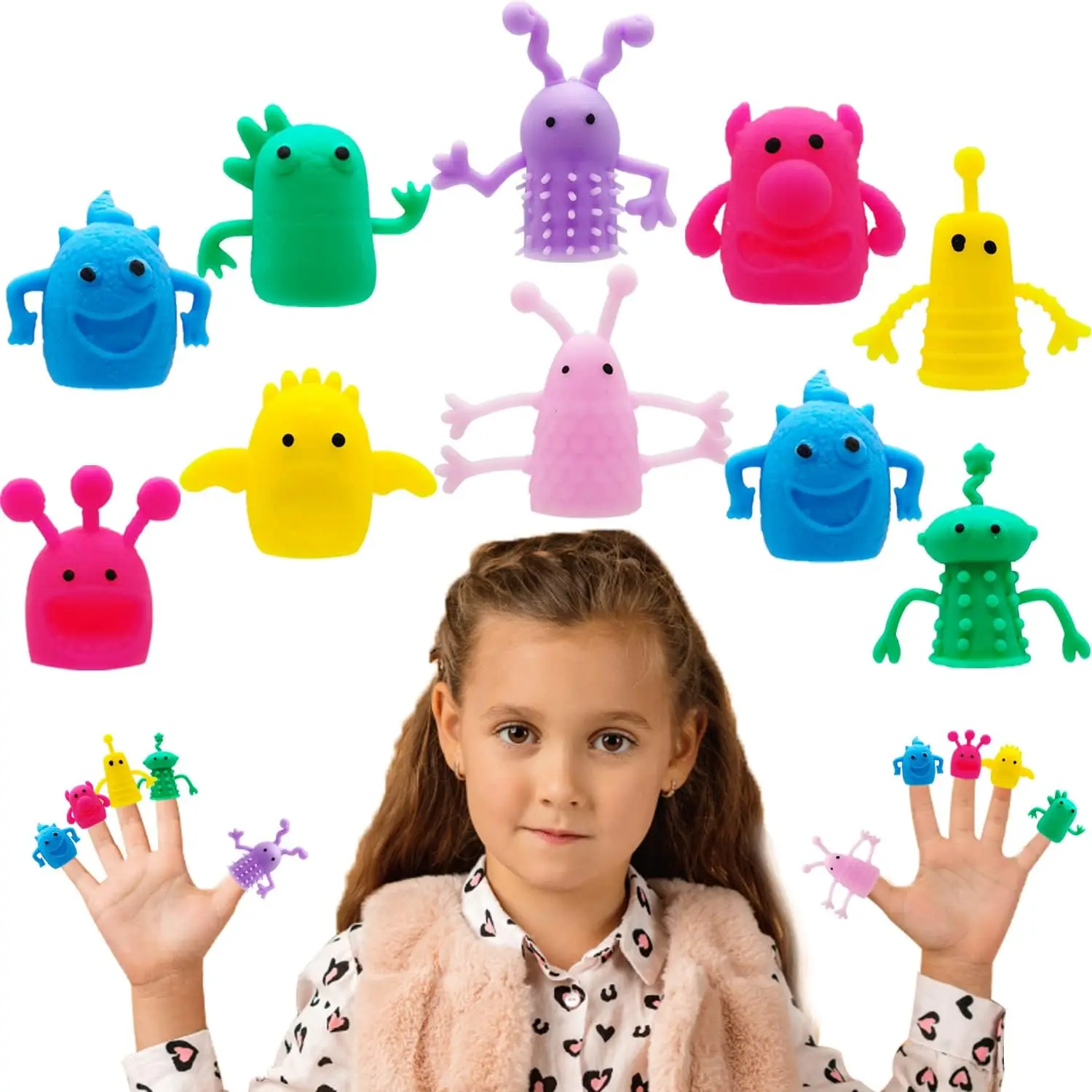 

20 Pcs Stretchy Monster Finger Puppets, Soft Rubber Toys for Role Play, Party & Christmas Fun