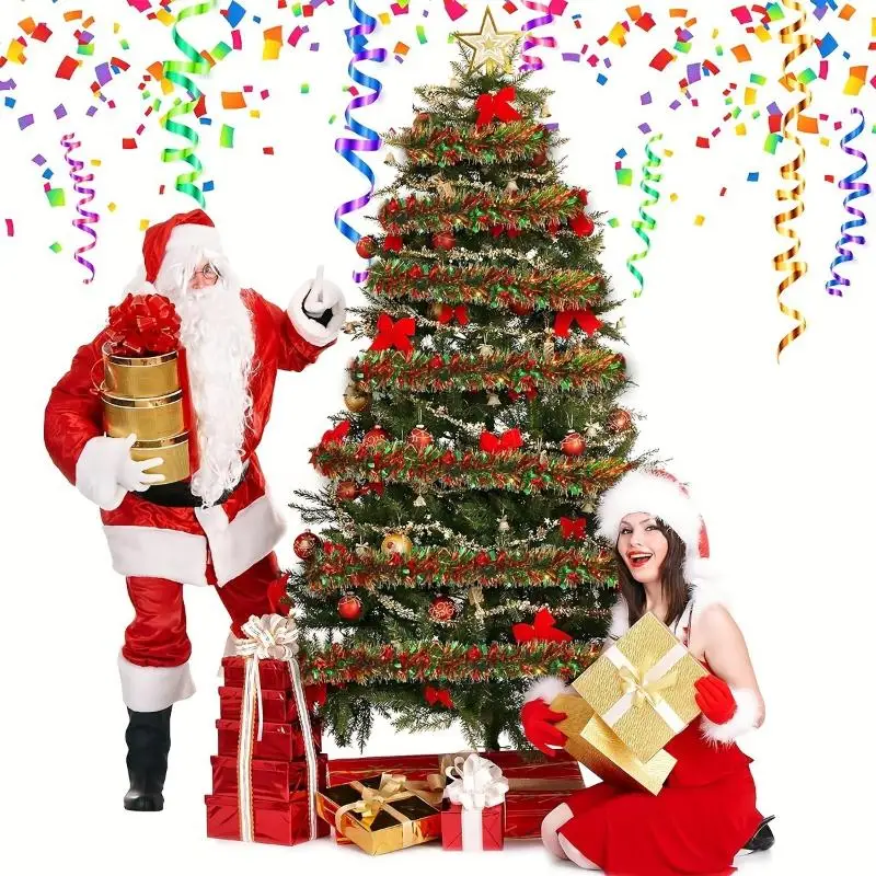 

Светодиодная рождественская гирлянда с мишурой длиной 5 м — на батарейках, с 8 режимами освещения, небьющаяся и водонепроницаемая для внутреннего и наружного применения