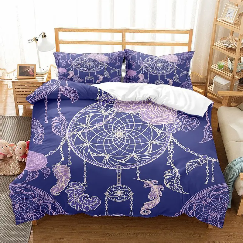 Dreamcatcher Duvet Cover Set Boho Mandala Bedding Set For Girls Adults Purple Dream Catcher Comforter Cover Soft Polyester