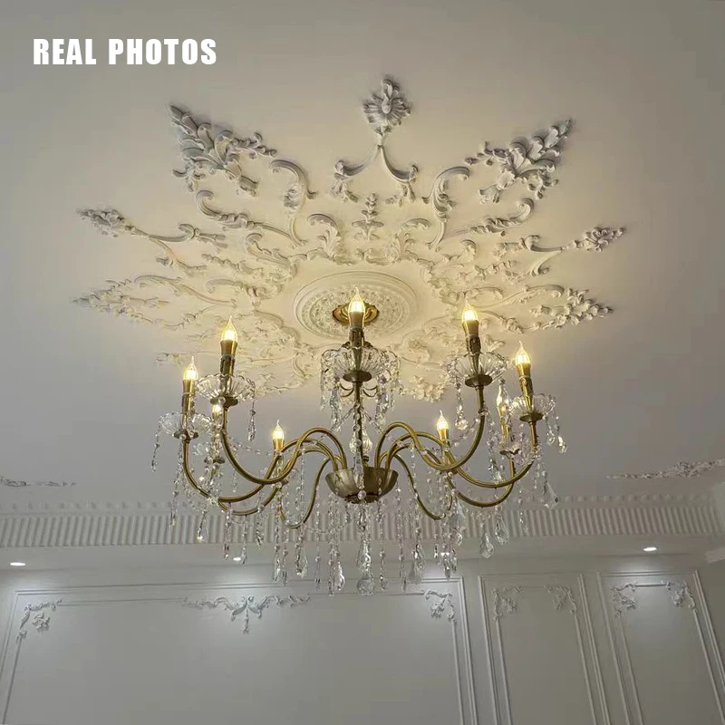 American Retro Gold Luxurious Brass Crystal Chandelier Villa Living Dining Bedroom Room Candle Lights Lustre Decor Pendant Lamps