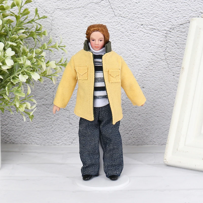 1/12 Dollhouse Miniature Porcelain Doll People Model Beautiful Youth Boy Girl Decor Doll House Toy