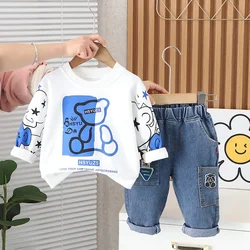 2024 New Spring Baby Boy Clothes 1 to 5 Years Causal Cartoon O-neck Pullover Long Sleeev T-shirts and Pants Kids Boys Outfit Set