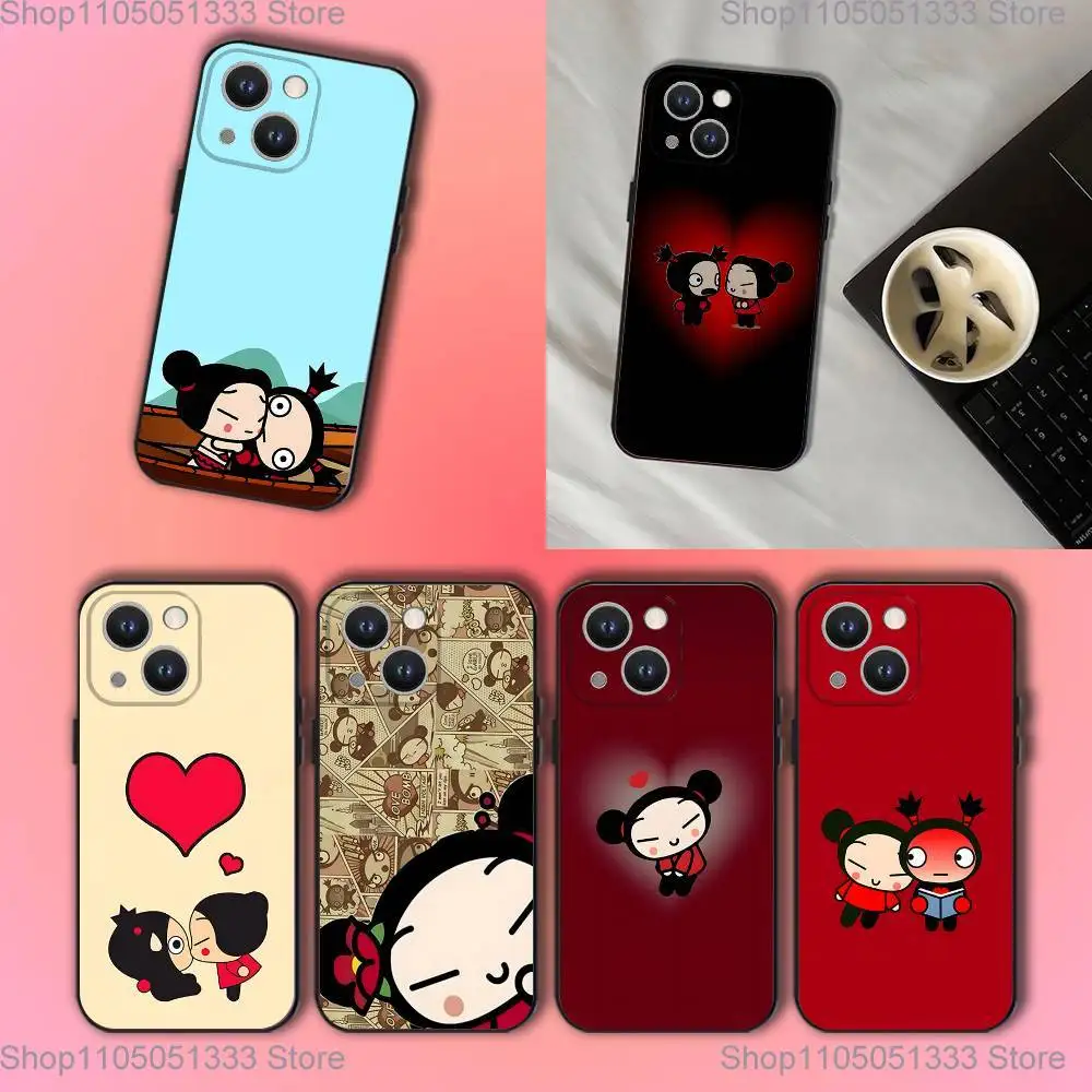 

Pucca Cute Love Phone Case For iPhone 17,16,15,14,13,12,11,Pro,XS,Max,XR,Plus,E,SE4,Mini Black Soft Cover