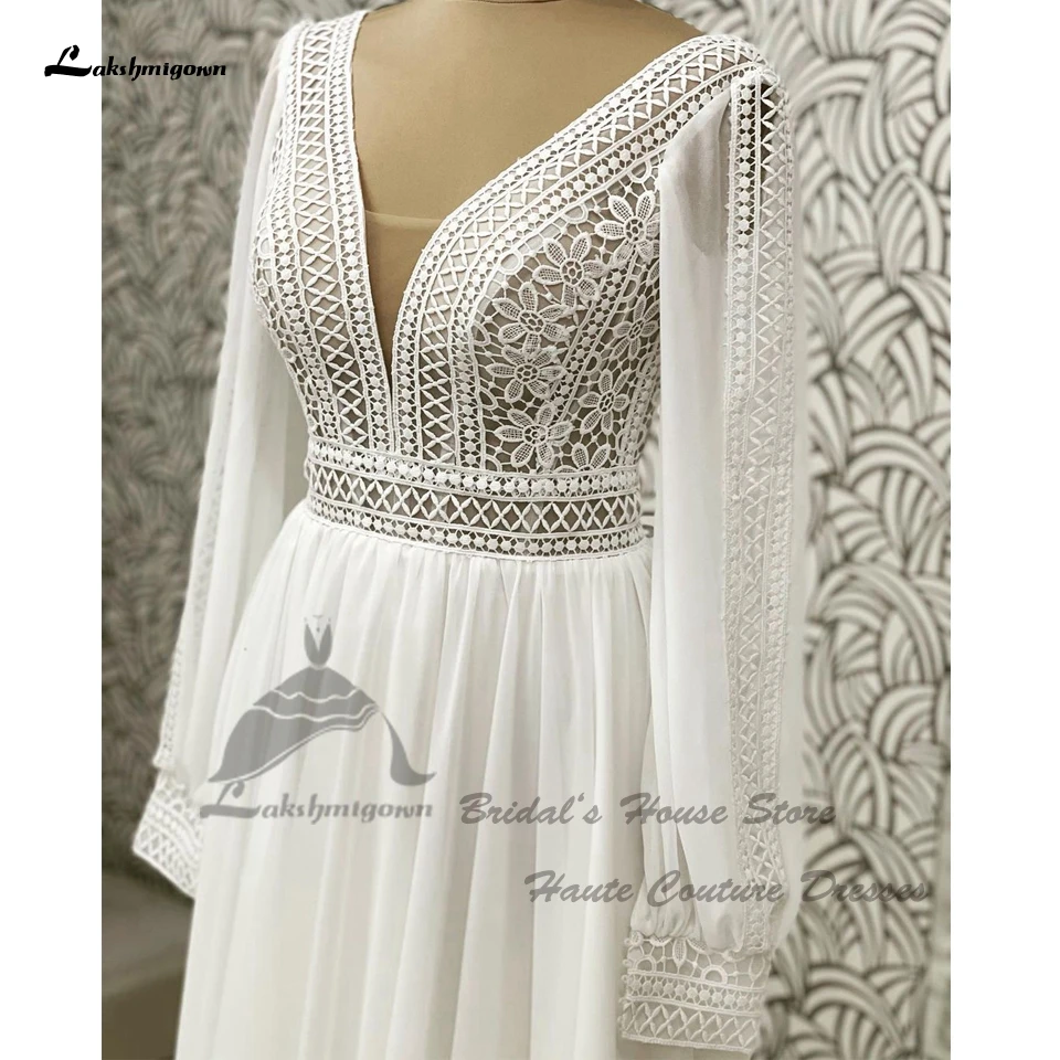 Lakshmigown Voluminöse Chiffon-Strandhochzeitskleider mit Langen Ärmeln 2026 Vestidos Elegante Boho-Brautkleider mit Schnürung am Rücken Maßanfertigung – Detail 6