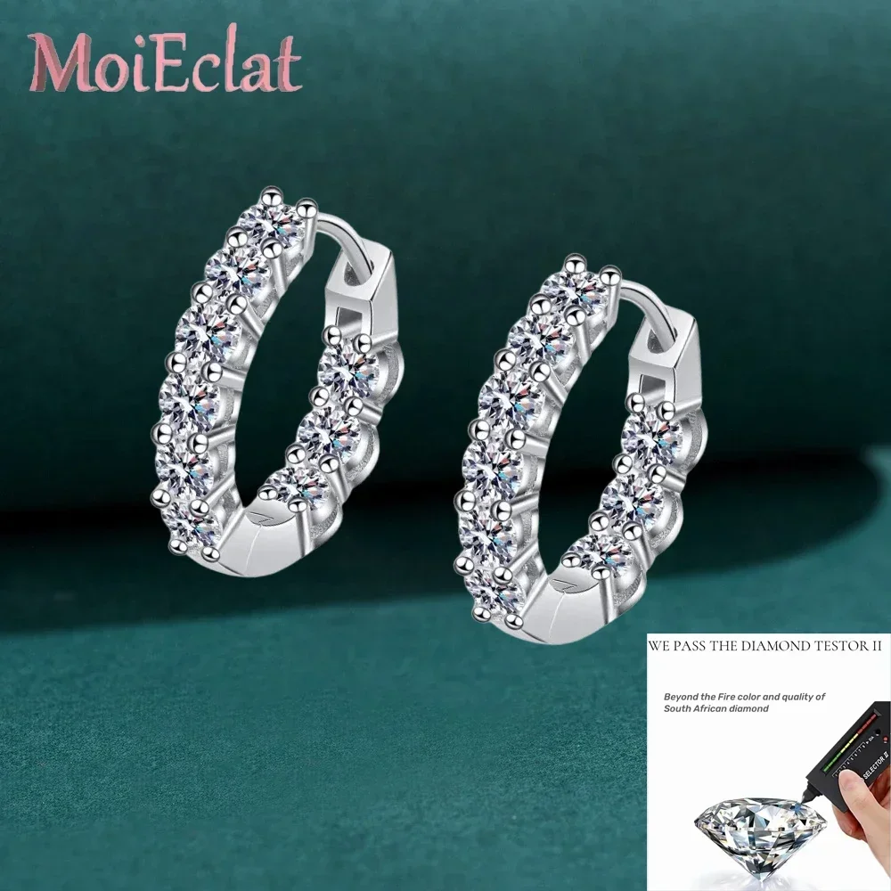 MoiEclat Store Platinum PT950 Full of Diamond Ear Buckle, 1.8CT Moissanite Jewelry, Wedding Hoop Earrings Engagement Gift