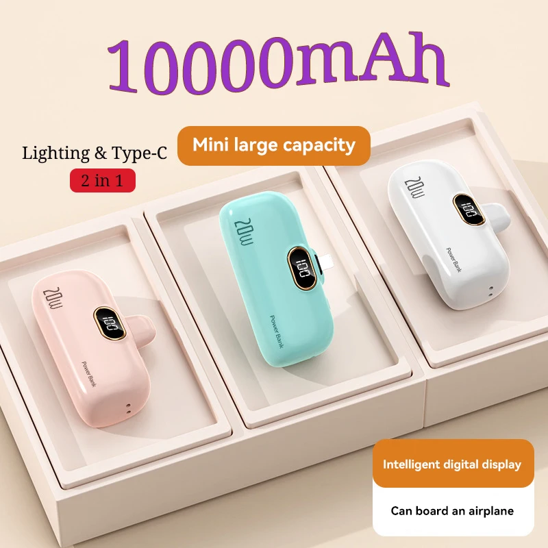 10000mAh Wireless Power Bank Mini Capsule Fast Charging Mobile Power Supply Emergency External Battery For Type-c iPhone Xiaomi