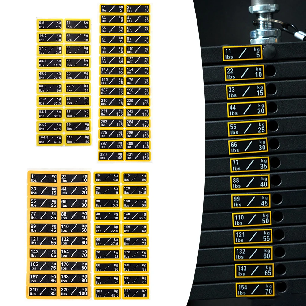 Pegatinas de pesas para gimnasio Etiquetas de material PP suaves para una marcas de pesas eficientes en equipos de ejercicios de 10 libras a 100 libras