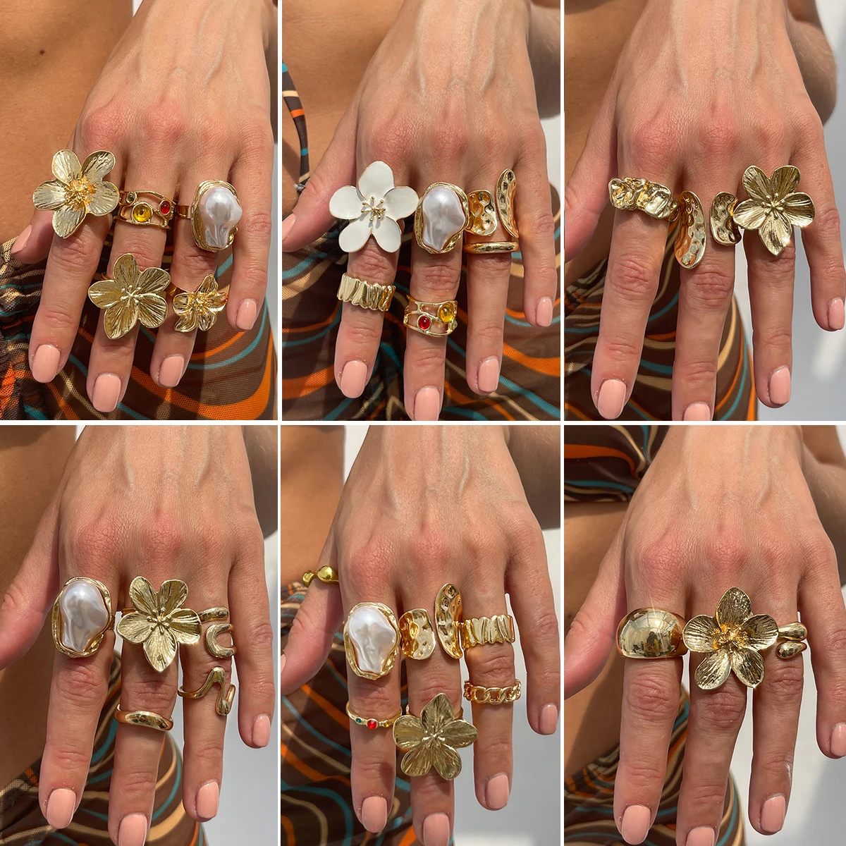 Ingemark 2025 nueva moda anillos abiertos de flores de Metal para mujeres anillos de perlas de imitación barroco creativo Y2K regalo de joyería nupcial