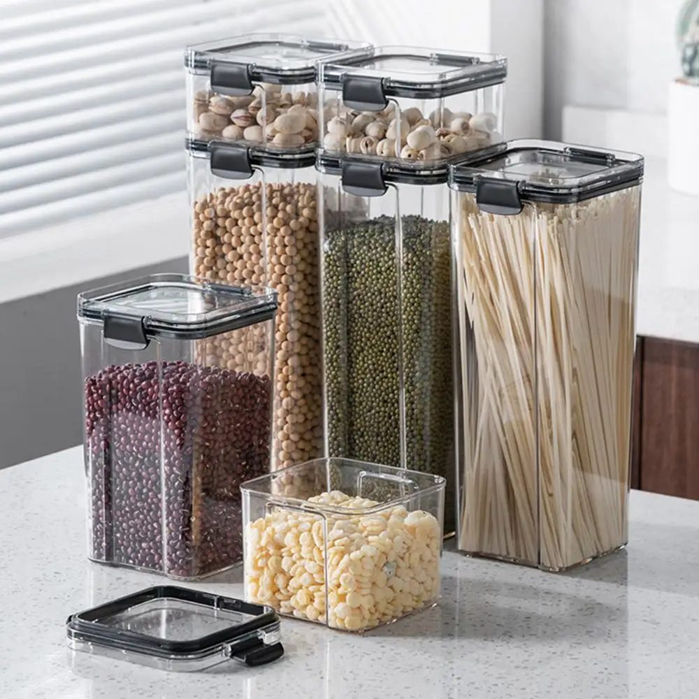 

Plastic Food Jar With Lid Food Storage Box Container Moisture Proof Grain Bottle Jar Bulk Stackable Cereals Kitchen Organizers