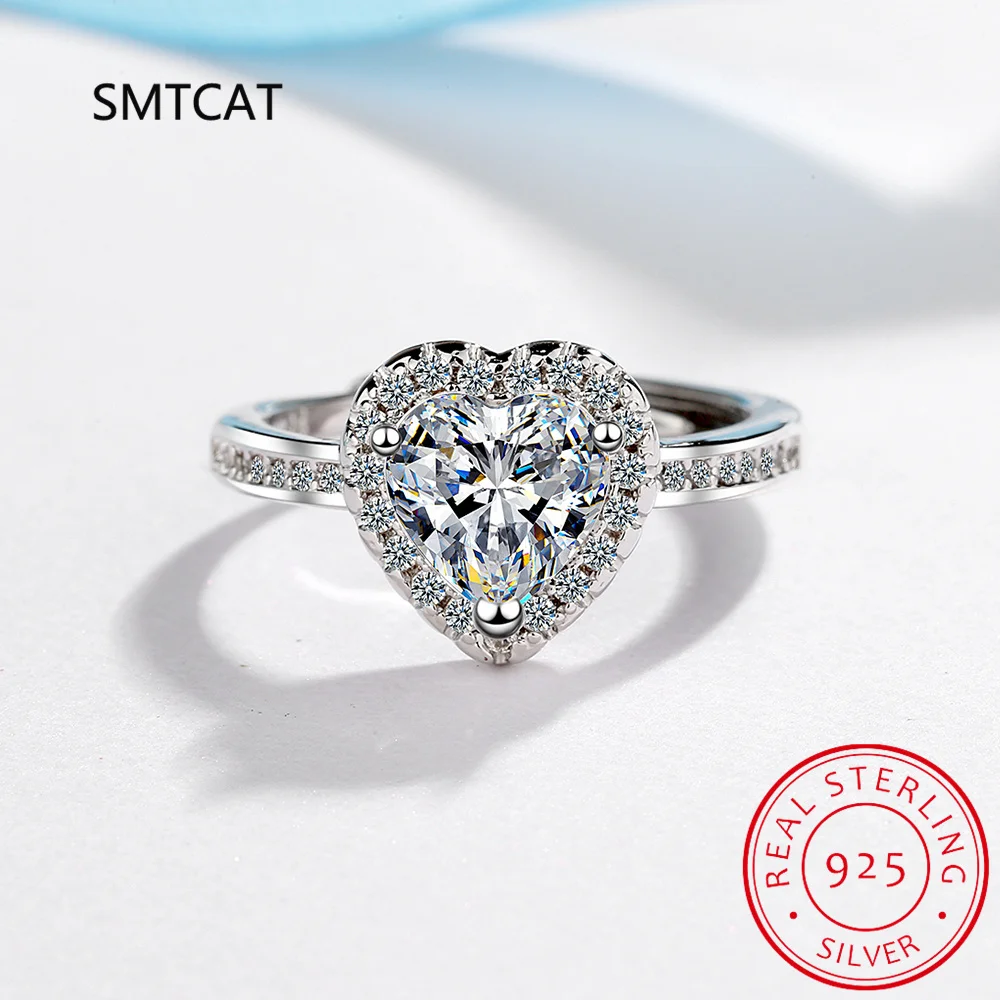 

Sparkling 925 Sterling Silver Heart 1CT Clear CZ Finger Rings Anillos For Women Classic Luxury Wedding Accessories Jewelry Gift