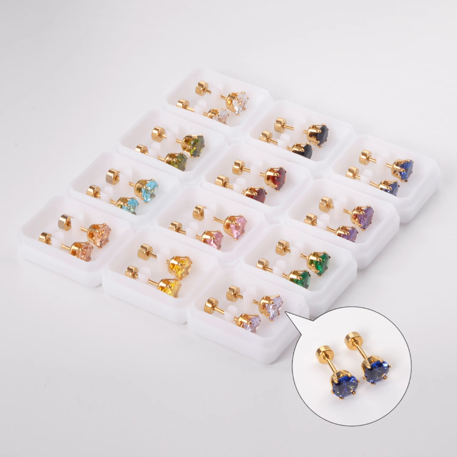 

12 Pairs of 6MM Stainless Steel Women's Mixed Color Round Stud Earrings, Fashionable and Simple Jewelry Waterproof Wholesale