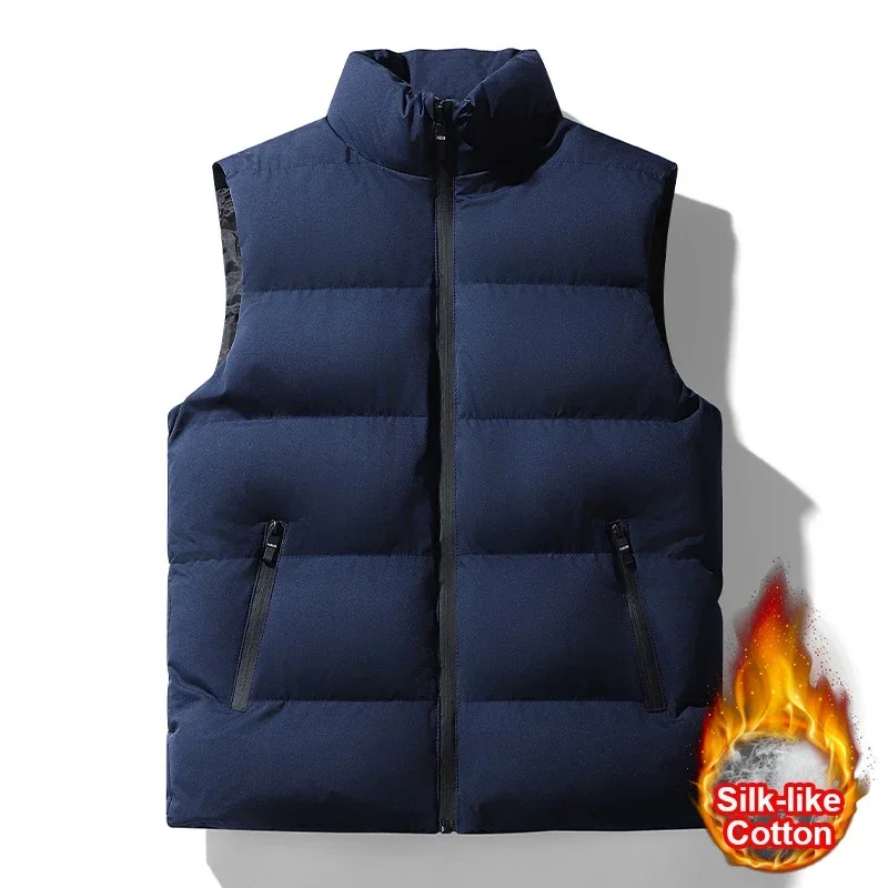 Autumn Winter Oversize Down Coat Men Vest Waterproof Padded Thick Warm Waistcoat for Mens Down Jacket Vest Work Daily Wear