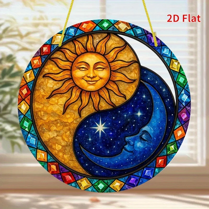 2D Flat, (2D-plate) 1pc-Sun and Moon Design/ Suncatcher - 8