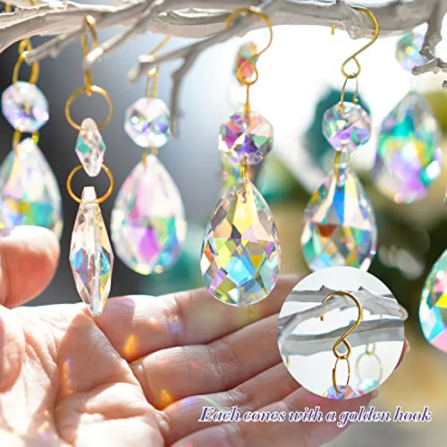 25pcs 38mm Crystal Teardrop Chandelier Parts, Suncatcher Crystal Prisms Hanging for Windows/Wedding Christmas Tree Decor Glod H