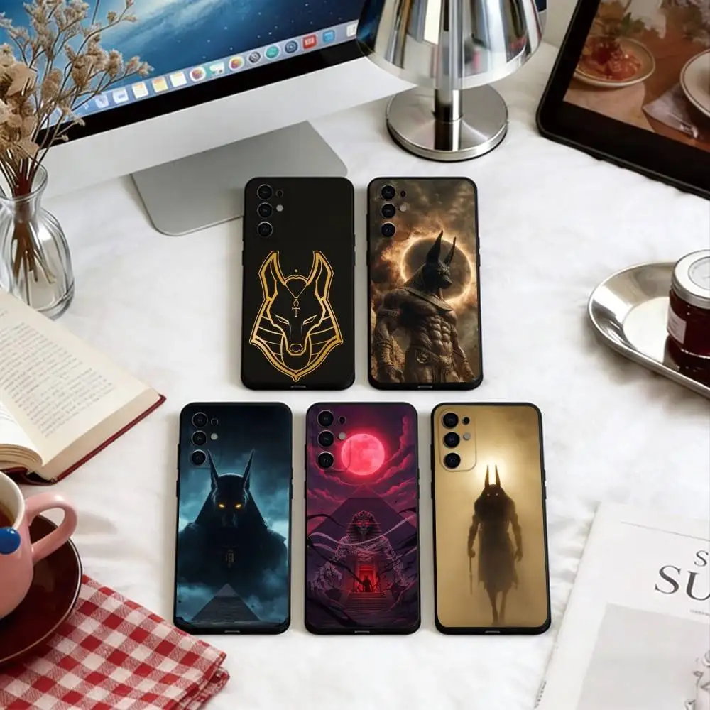 Ancient Egyptian Anubis Phone Case Soft black For Samsung S25,S24,S21,S22,S23,S30,Ultra,S20,Plus,Fe,Lite
