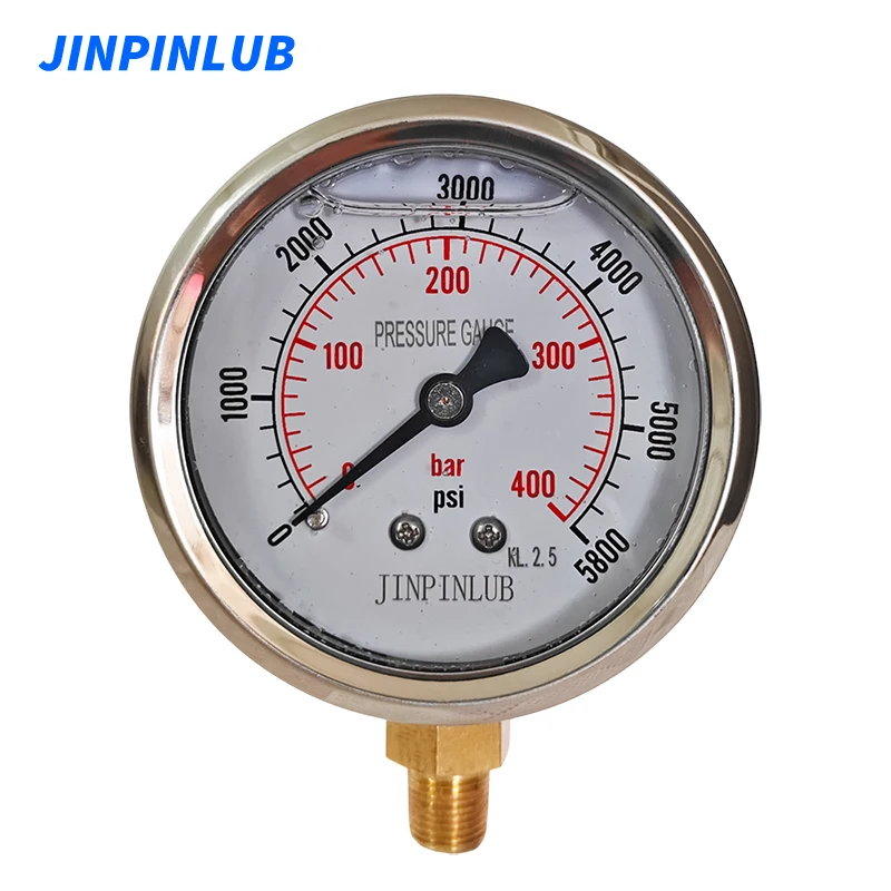 JIINPINLUB Stainless 304 Housing Bar Psi Dual Range Pressure Meter Shockproof Immersed Silicone Oil Hydraulic Pressure Gauge