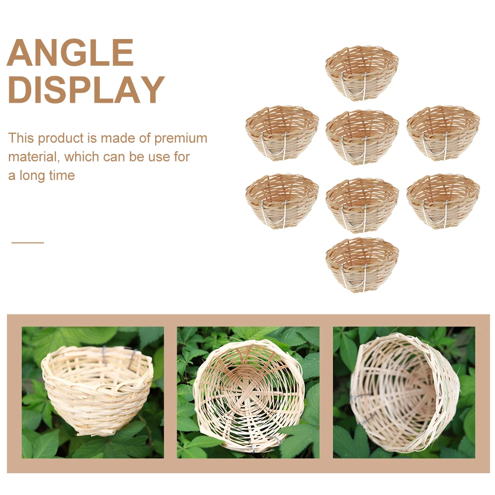 

8pcs Bamboo Bird Nests Hanging Woven Parrot Nests Sturdy Outdoor Birds Houses With Hooks Cozy Nest For Birds Feeding