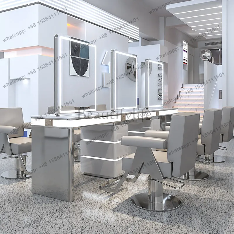 

New barber shop stainless steel hair perm and dyeing mirror table hair salon special table hair salon mirror