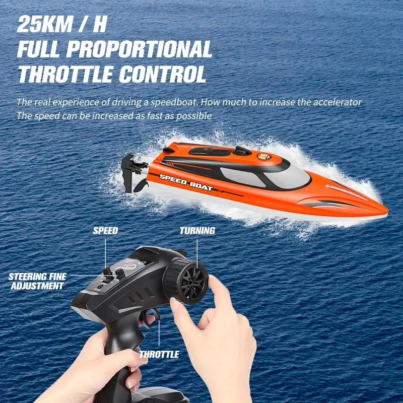 RC-Boot 25 km/h schnelles ferngesteuertes Boot 2,4 GHz RC-Boote für Erwachsene Kinder RC-Schnellboot mit wiederaufladbarem Akku für Pool, See