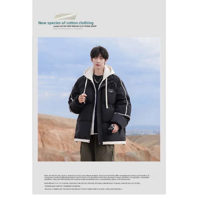 

Winter Hooded Cotton-padded Jacket Women Loose and Warm Cotton-padded Jacket Two Casual Couple Coats for School Style Vacation