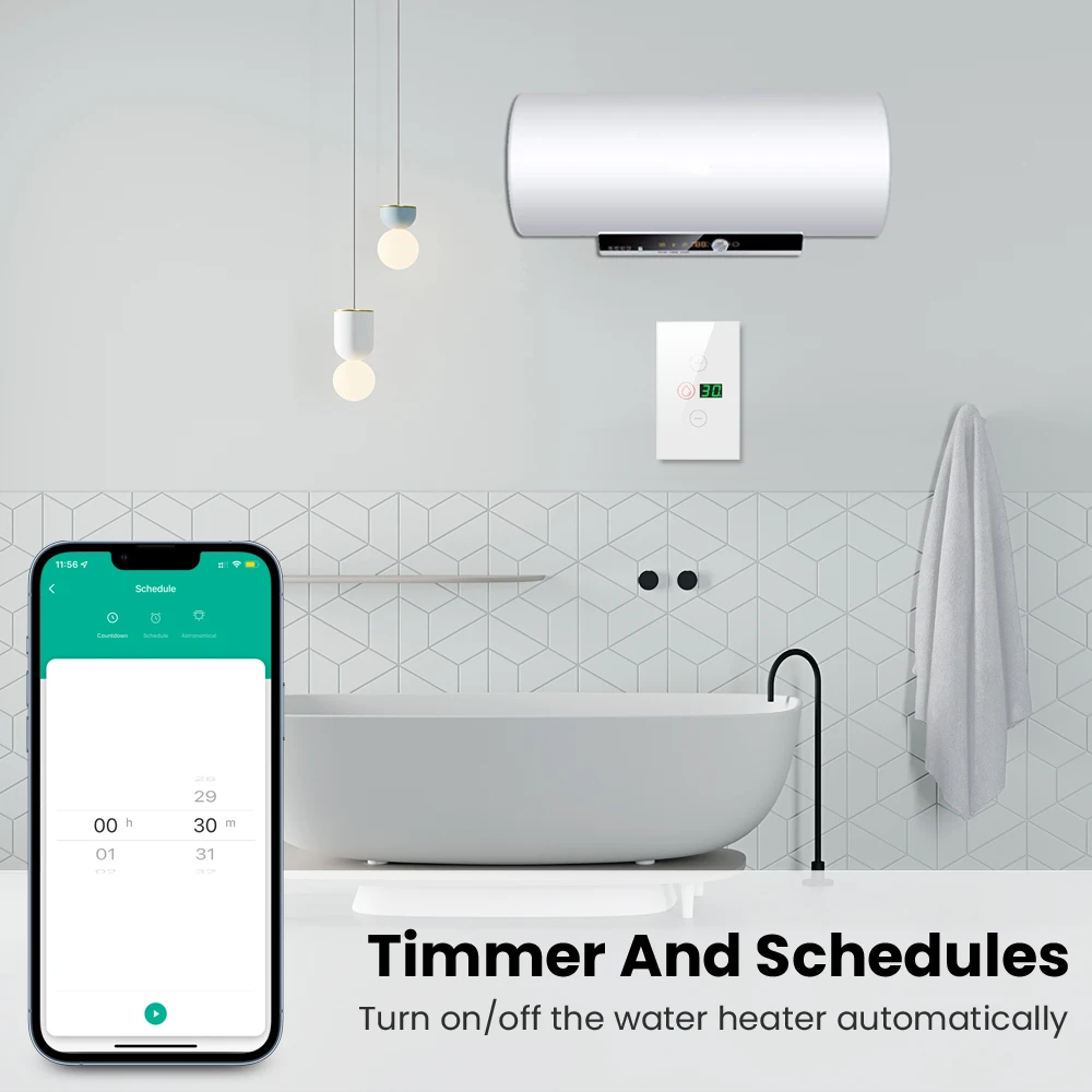 AVATTO 4400W /20A Smart WiFi Boiler Switch with 15/30 minTimer Function, Water Heater Switch Voice Works For Alexa Google Home