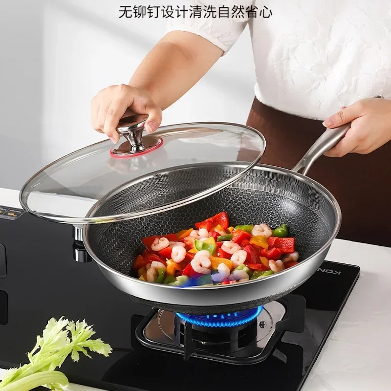 Uncoated 36cm Frying pan cookware pots and pans Double honeycomb cooking pot non stick wok pan 316 Stainless steel frying pan