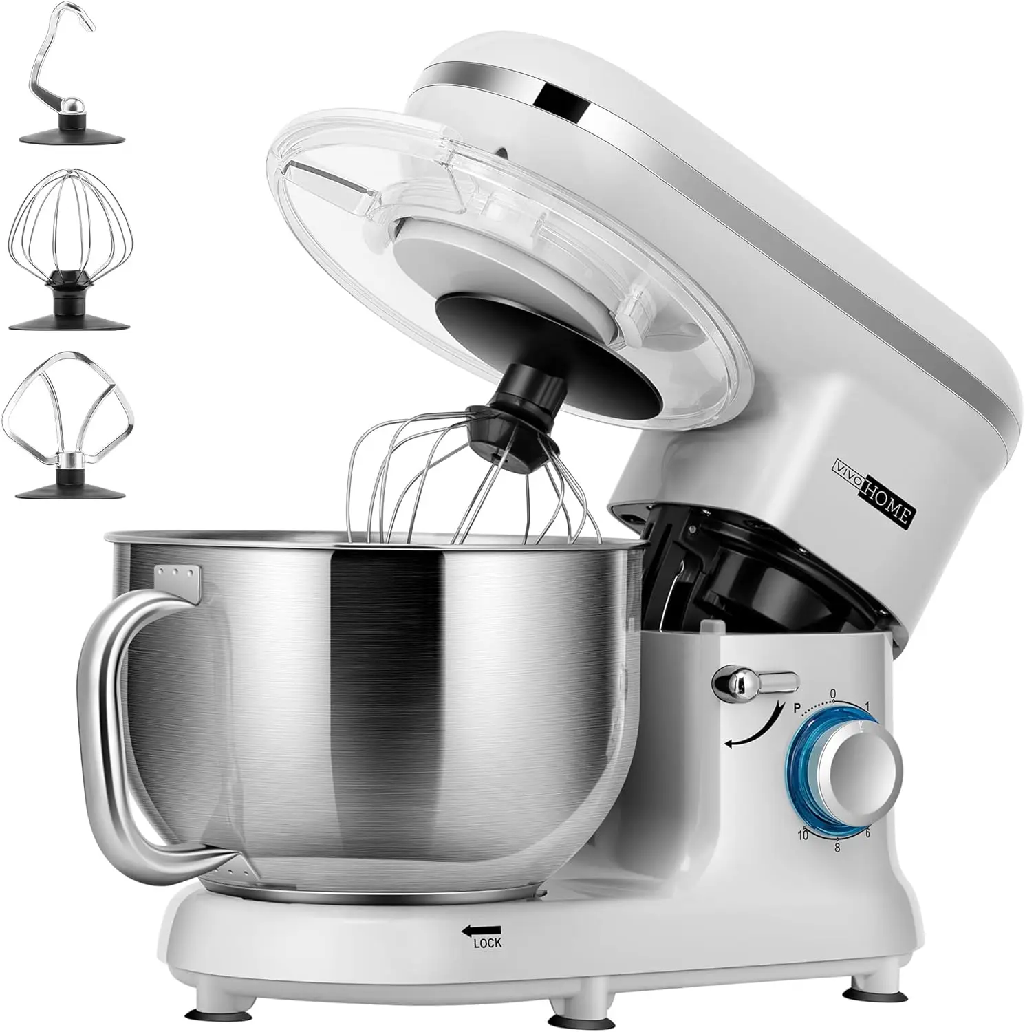 

660W 10 Speed 6 Quart Tilt-Head Kitchen Electric Food Mixer with Beater, Dough Hook, Wire Whip and Egg Separator, Silver