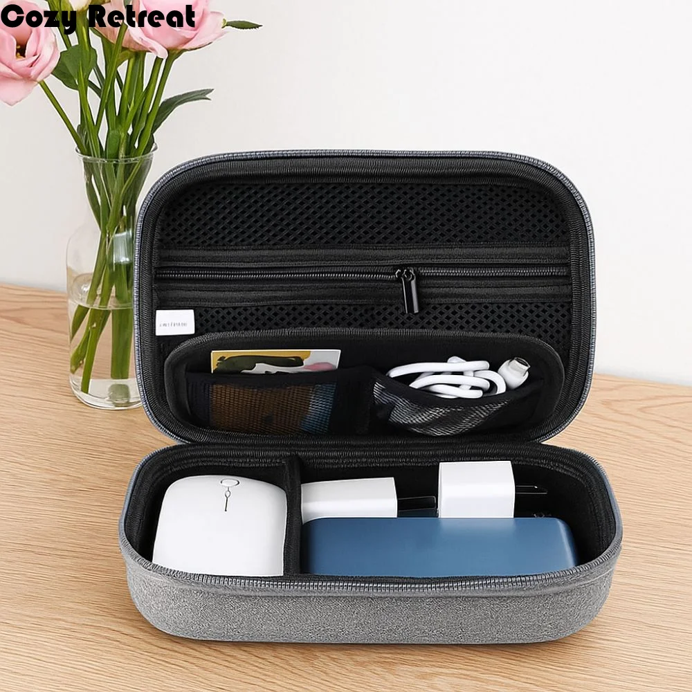 

Large Capacity Travel Organizer Portable Hard Shell Bag Organizer Double Layered Digital Accessories Storage Bag Travel