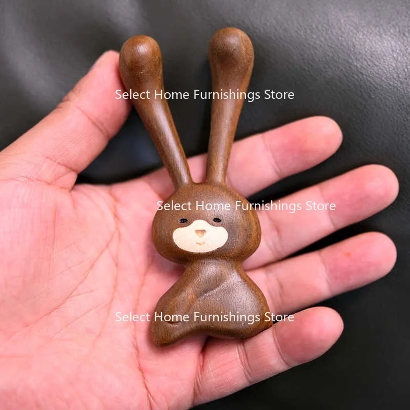 Suitable for Green Sandalwood Rabbit Ornament Cute Creative Solid Wood Small Animal Home Decoration Nose Massage Appliance Gift