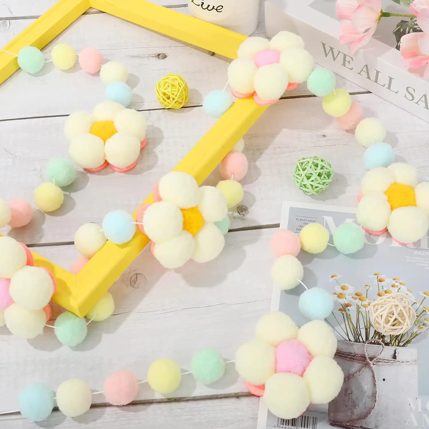 1pc Felt Flower Garland Cute Colorful Handmade Exquisite Beaded Banner Boho Hanging Decoration Home Spring Party Supplies