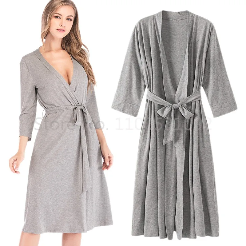 Gray Kimono Gown Female Kimono Robe Homewear Nightwear Sexy Mini Sleepwear Nightgown Comfortable Casual Soft Wedding Robe