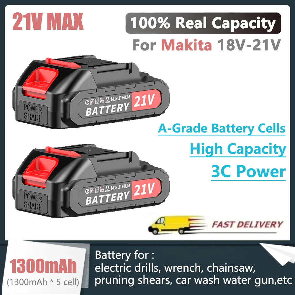 100% Real Capacity 21V 3C Power Rechargeable Battery 18V 1300mAh Lithium Ion Battery for Makita Electric Power Tool Battery
