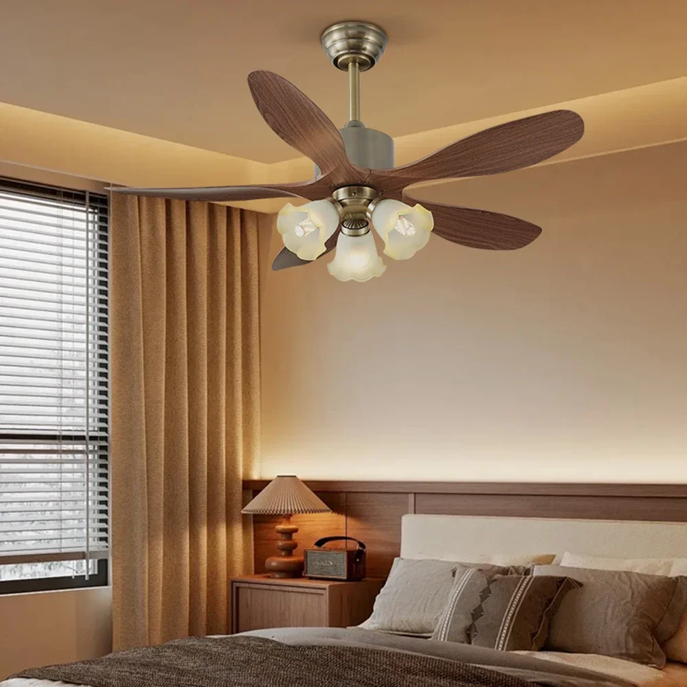 

42 inch living room ceiling fan with light 5-leaf remote control glass chandelier fan dining room home decoration ceiling fan