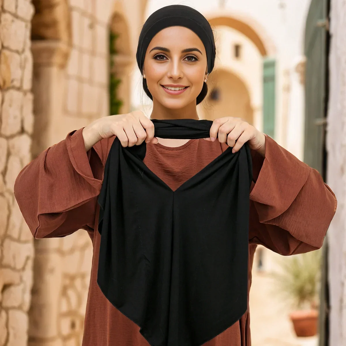 Muslim Women's Loop Instant Hijab Scarf Premium Jersey Cotton Stretchable Triangle Scarf Islam Headscarf Wraps Veils Heaband