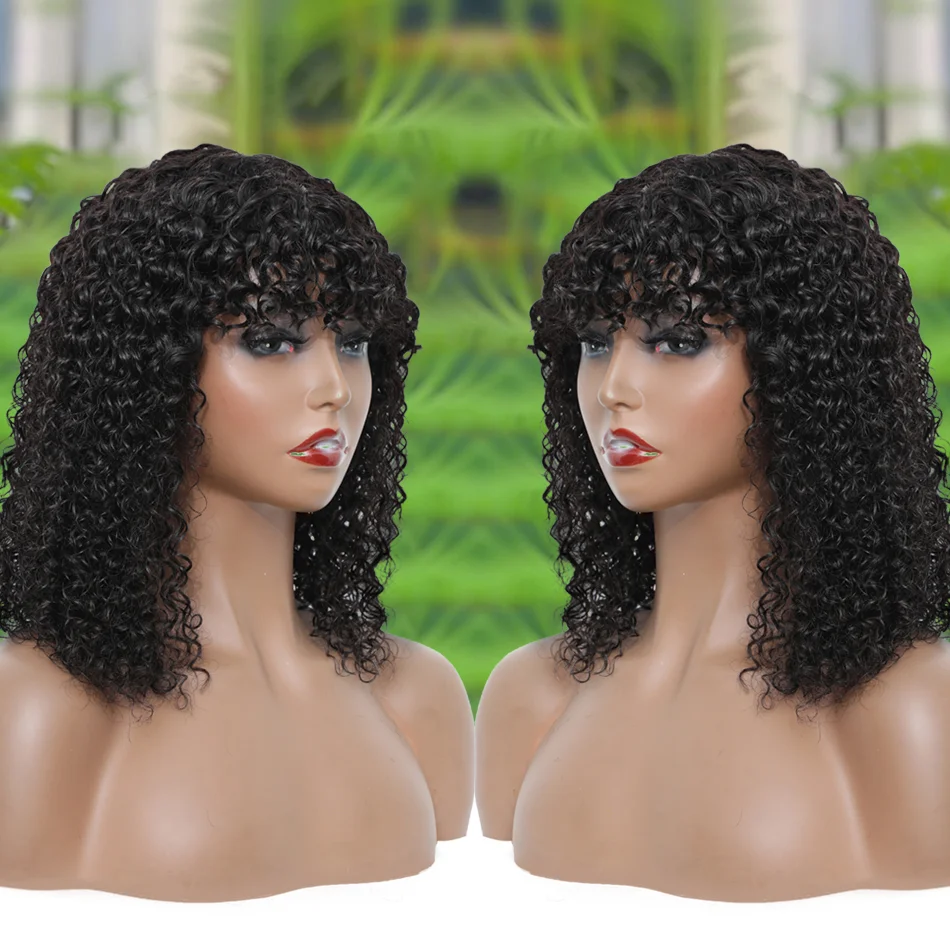 Curly Human Hair Wigs For Women Human Hair Bob Wig Kinky Curly Wig With Bangs Perruque Cheveux Humain Full Machine Made Wig