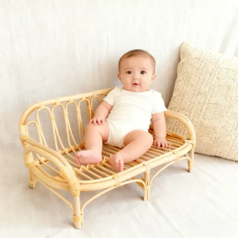 Handled Rattan Basket Single Piece Baby Nest Holder Baby Changing Basin Infant Studio Photo Shooting Daily Practical Supply - view 3