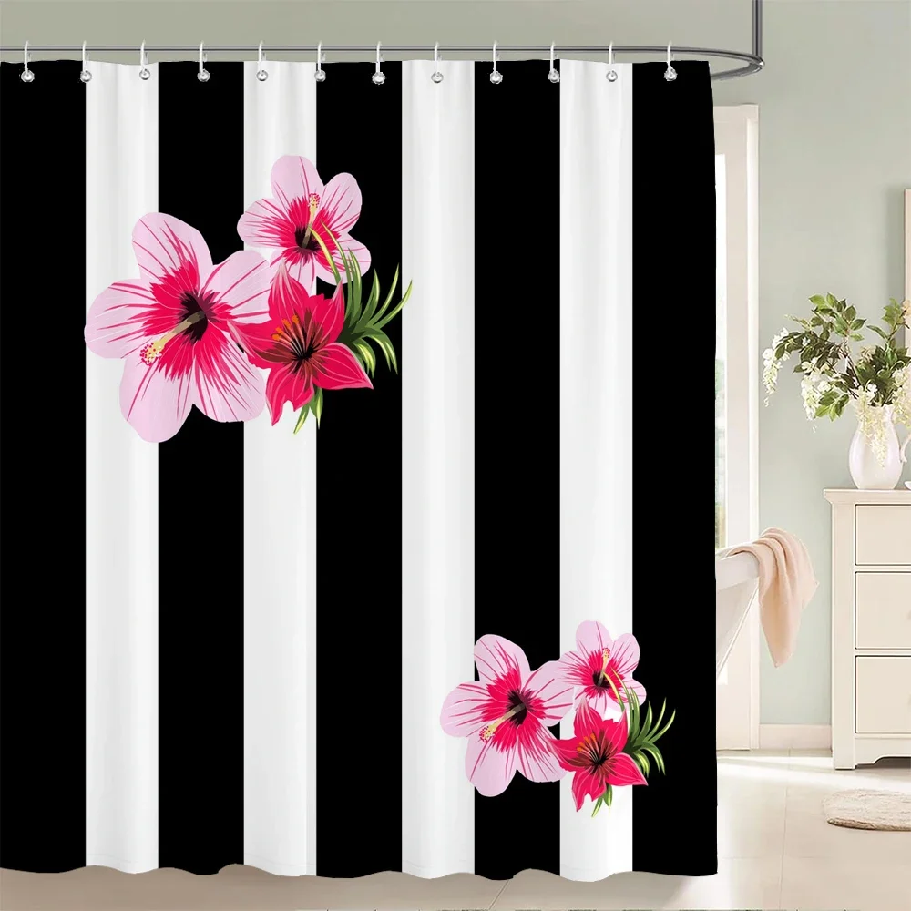 

Modern Flowers Shower Curtains Waterproof Fabric Floral Bath Curtains For Bathroom Bathtub Large Wide Bathing Cover With Hooks