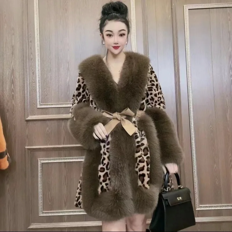 2023 neue Mode Highend lange Leopard sexy Taille Mao Mao Mantel Frauen Winter mäntel