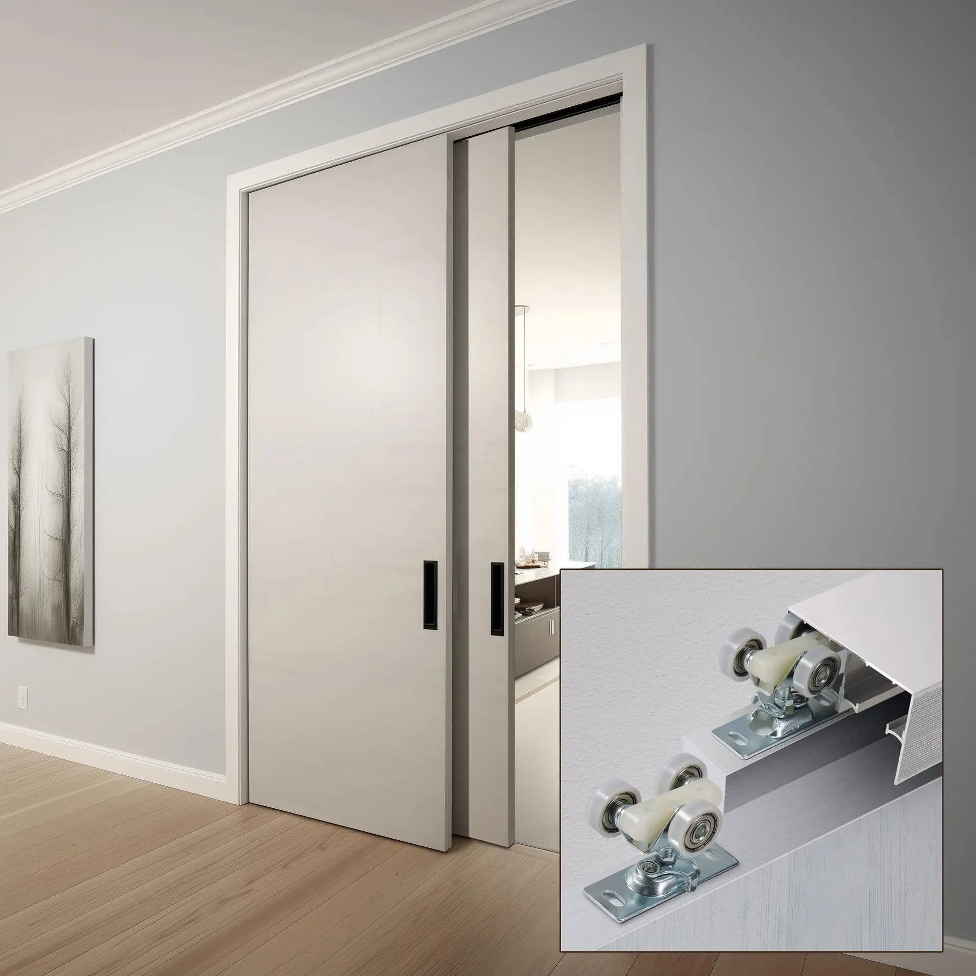 Aluminum Alloy Barn Door Hanging Slide Rail Wardrobe Interior Sliding Doors Modern Powder-Coated Track In Or Inch Options