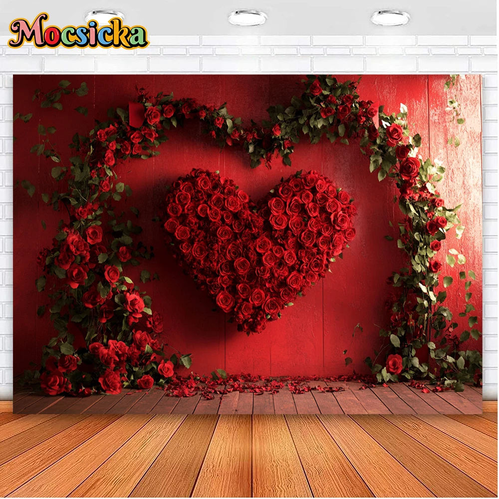 Mochisca 14 February Valentine's Day Photography Backdrops Huge Heart Roses Wall Holiday Party Family Photo Backdrops Studio